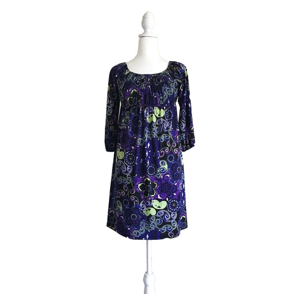 Catch My I Purple/ Green Floral Dress Long Sleeve Women’s Size Small - Picture 1 of 6